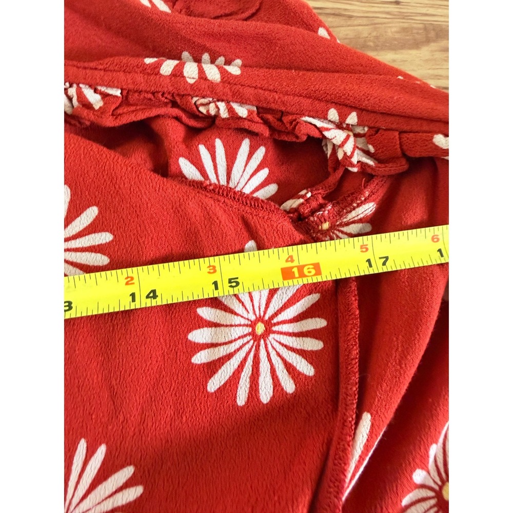 Madewell Red Daisy Print Ruffle Wrap Midi Dress XS Summer Fun Brunch Market - Picture 6 of 10